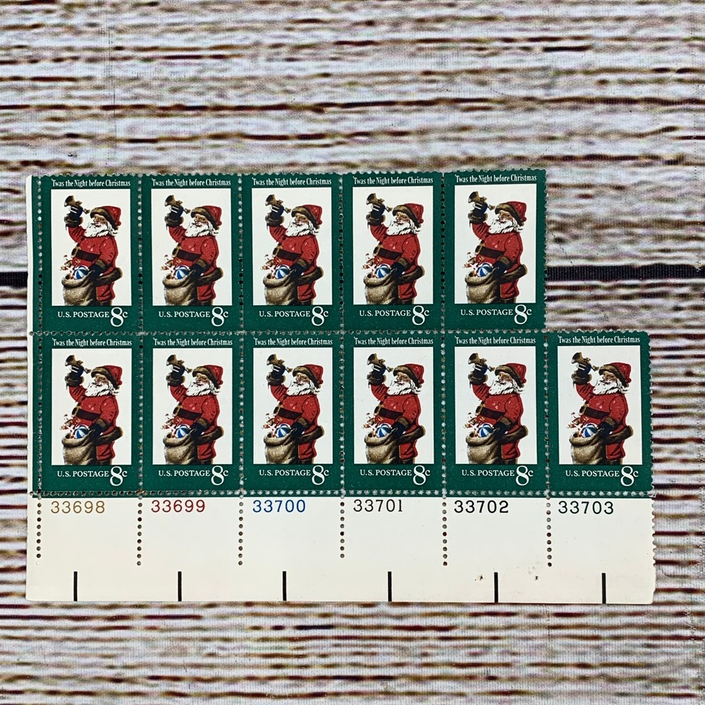 Vintage 'twas the Night Before Christmas 8 Cent US Postage Stamps Block of 11